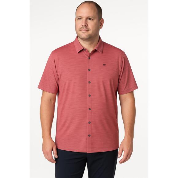 Travis Mathew‎ Shirt Mens Extra Large Red Polo Pattern Buttonup Short Sleeve - Picture 2 of 15